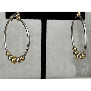 Y2K Vintage Women's Silver & Gold Toned Dainty Beaded Hoop Twist On Earrings 90s